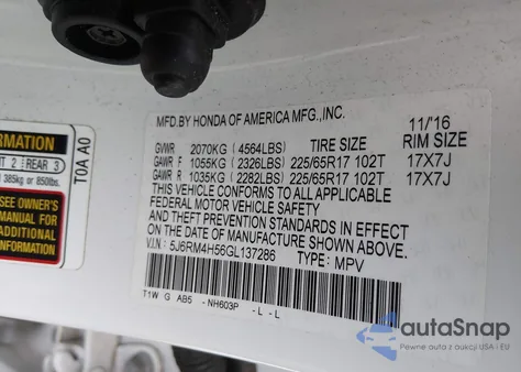 2016 Honda Cr-V Ex from USA, damaged, VIN 5J6RM4H56GL137286